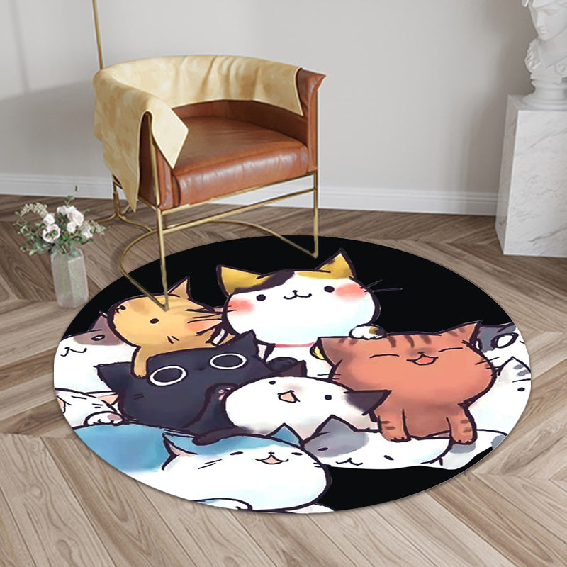 Stornfield | Kids' Rug for Nursery in Black and White Cat Animal Print, Polyester Rug with Anti-Slip Backing