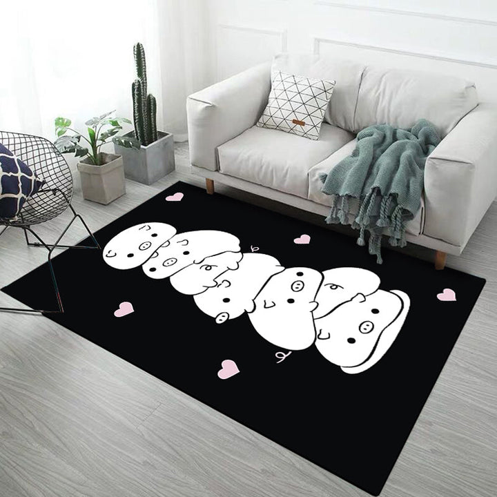 Stornfield | Kids' Rug in Black and Pink with Animal Pattern - Hen, Unicorn, Pig - Non-Slip Polyester Rug