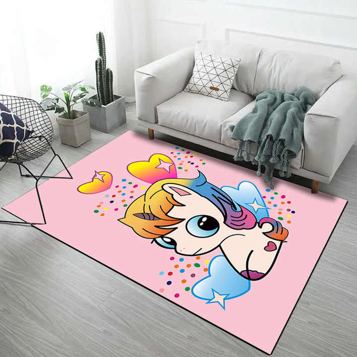 Stornfield | Kids' Rug in Black and Pink with Animal Pattern - Hen, Unicorn, Pig - Non-Slip Polyester Rug