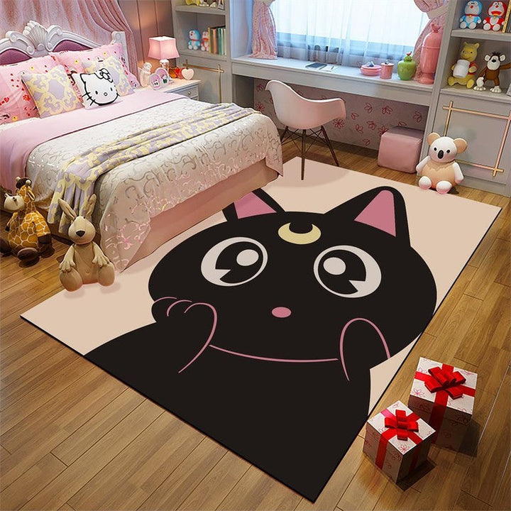 Stornfield | Kids' Rug in Black and Pink with Animal Pattern - Hen, Unicorn, Pig - Non-Slip Polyester Rug