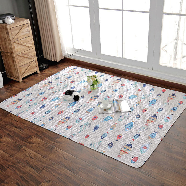 Stornfield | Pink and Yellow Nursery Rug Animal Pattern Deer Cat Rabbit Kids Washable Cotton Rug