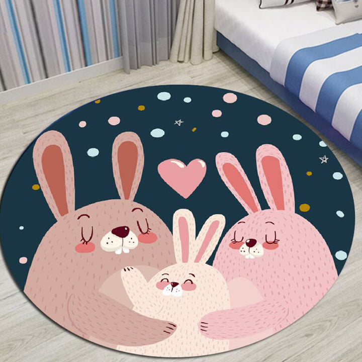 Stornfield | Kids' Bedroom Rug in Black and Blue with Pig Rabbit Jellyfish Animal Print Polyester Stain Resistant Carpet
