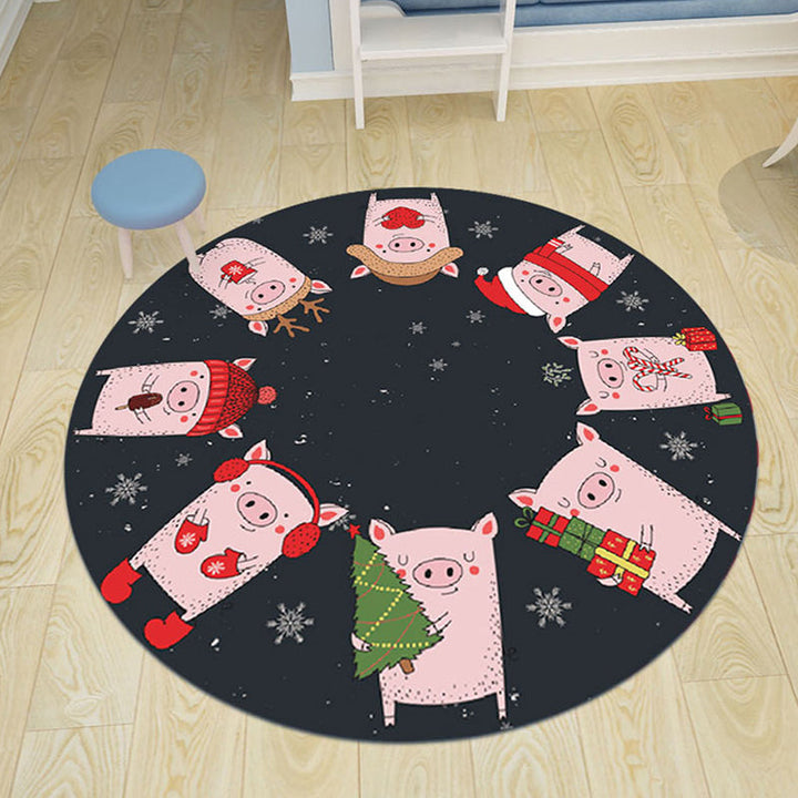 Stornfield | Kids' Bedroom Rug in Black and Blue with Pig Rabbit Jellyfish Animal Print Polyester Stain Resistant Carpet