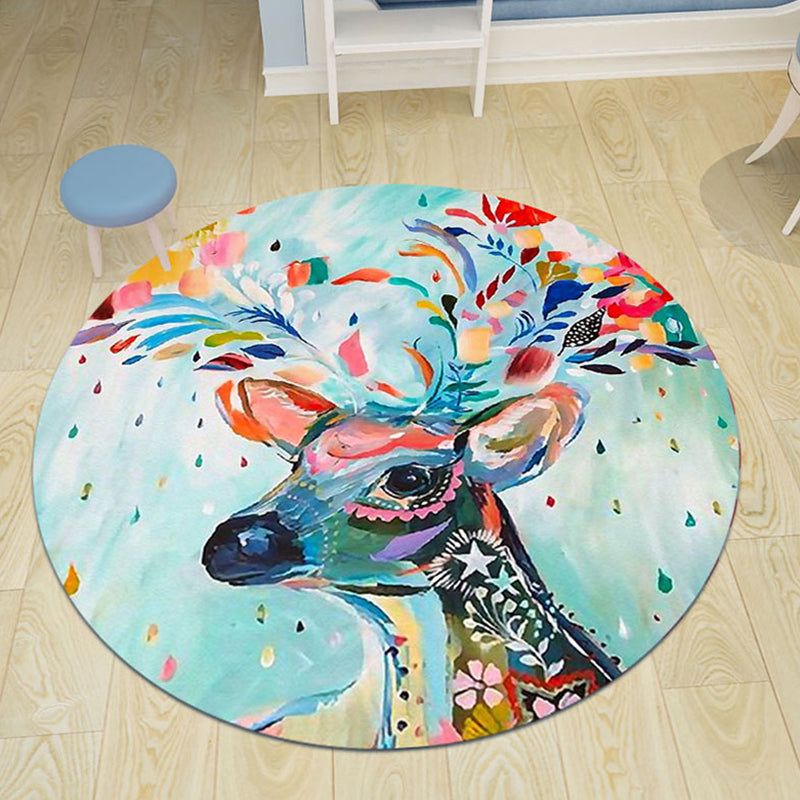 Stornfield | Kids' Bedroom Rug in Black and Blue with Pig Rabbit Jellyfish Animal Print Polyester Stain Resistant Carpet