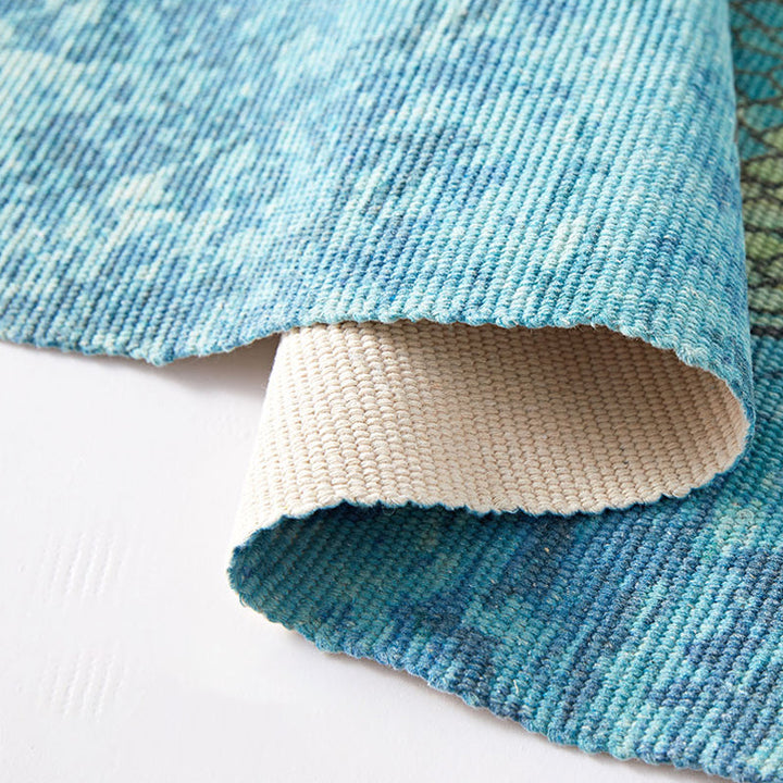 Stornfield | Blue Rug for Children's Room Fish Pattern Kids Rug Wool and Linen Washable Rug with Fringes