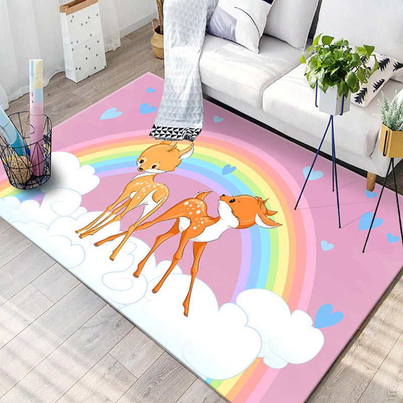 Stornfield | Black and Blue Children's Bedroom Rug Polyester rug with animal pattern children butterfly deer whale Machine washable rug