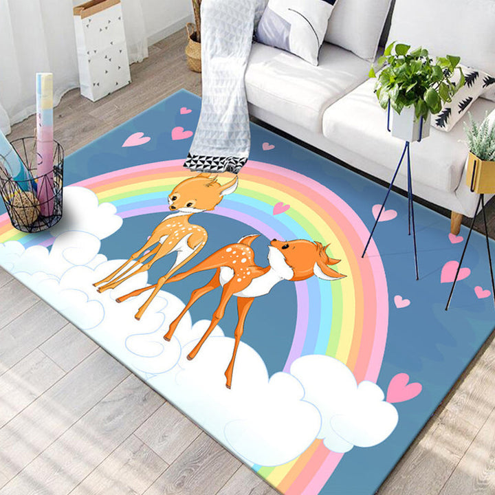 Stornfield | Black and Blue Children's Bedroom Rug Polyester rug with animal pattern children butterfly deer whale Machine washable rug