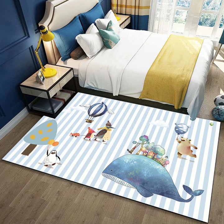 Stornfield | Black and Blue Children's Bedroom Rug Polyester rug with animal pattern children butterfly deer whale Machine washable rug