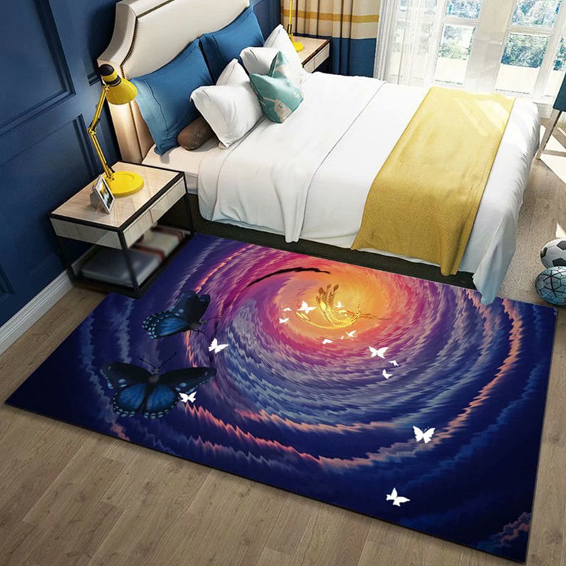 Stornfield | Black and Blue Children's Bedroom Rug Polyester rug with animal pattern children butterfly deer whale Machine washable rug
