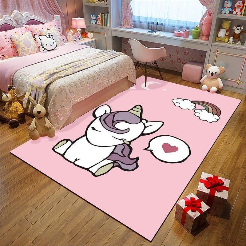 Stornfield | Unique Pink and Black Kids Rug with Unicorn Cat Pig Animal Pattern Pet-Friendly Polyester Area Rug for Nursery