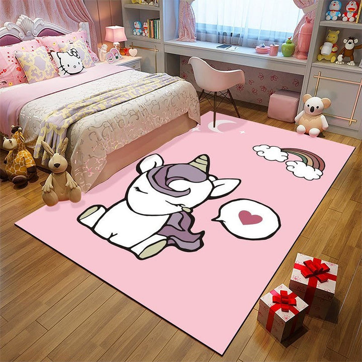 Stornfield | Unique Pink and Black Kids Rug with Unicorn Cat Pig Animal Pattern Pet-Friendly Polyester Area Rug for Nursery