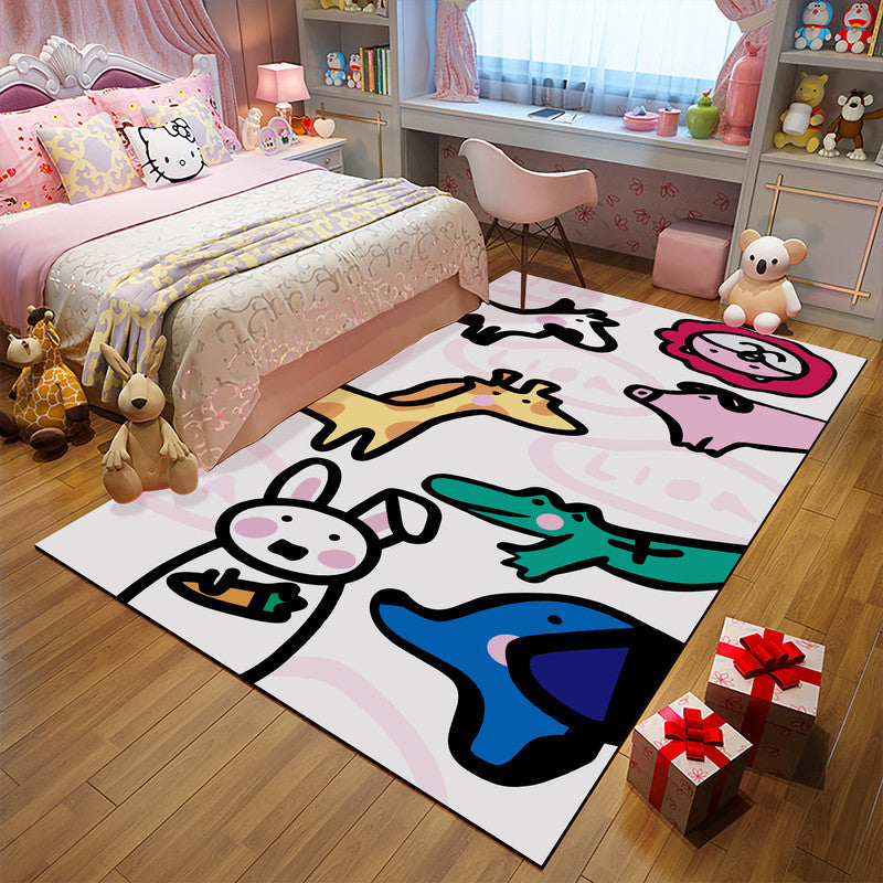 Stornfield | Unique Pink and Black Kids Rug with Unicorn Cat Pig Animal Pattern Pet-Friendly Polyester Area Rug for Nursery