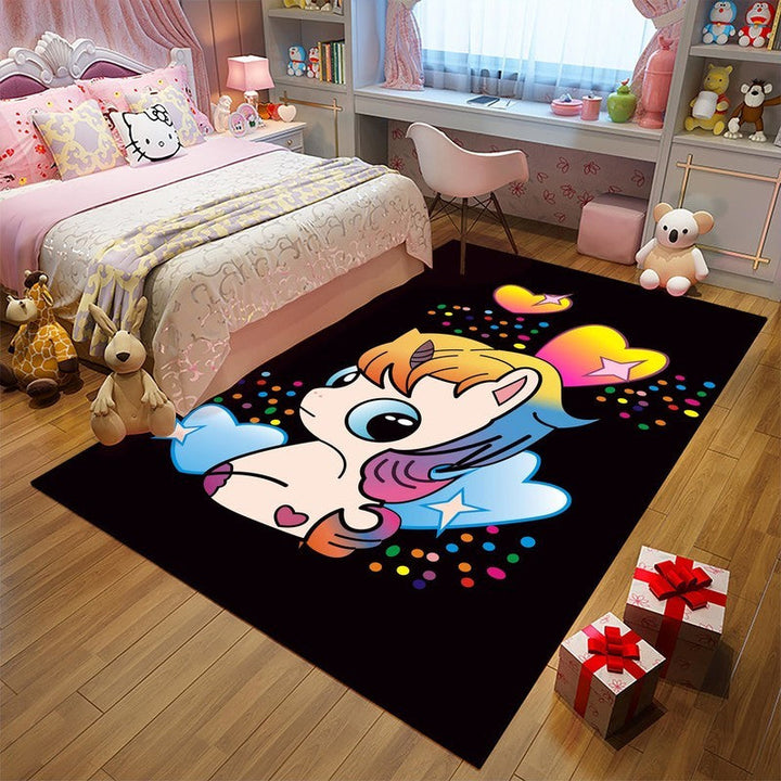 Stornfield | Unique Pink and Black Kids Rug with Unicorn Cat Pig Animal Pattern Pet-Friendly Polyester Area Rug for Nursery