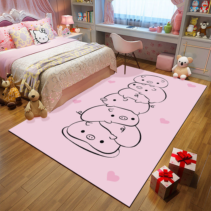 Stornfield | Unique Pink and Black Kids Rug with Unicorn Cat Pig Animal Pattern Pet-Friendly Polyester Area Rug for Nursery