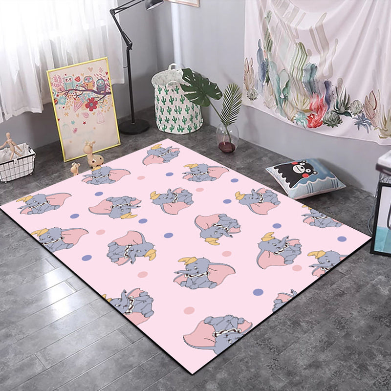 Stornfield | Kids' Rug in Black and Pink with Animal Patterns - Tiger, Elephant, Pig - Polyester Stain Resistant Area Rug