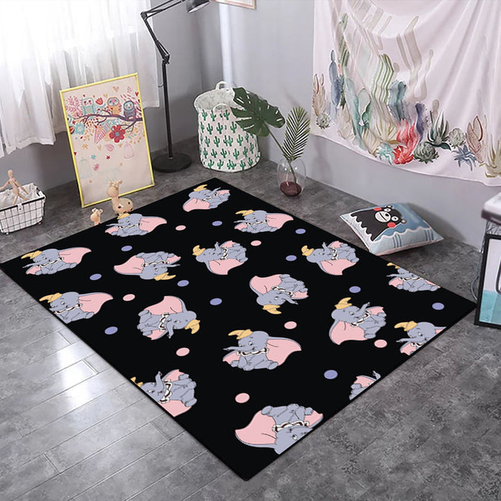 Stornfield | Kids' Rug in Black and Pink with Animal Patterns - Tiger, Elephant, Pig - Polyester Stain Resistant Area Rug