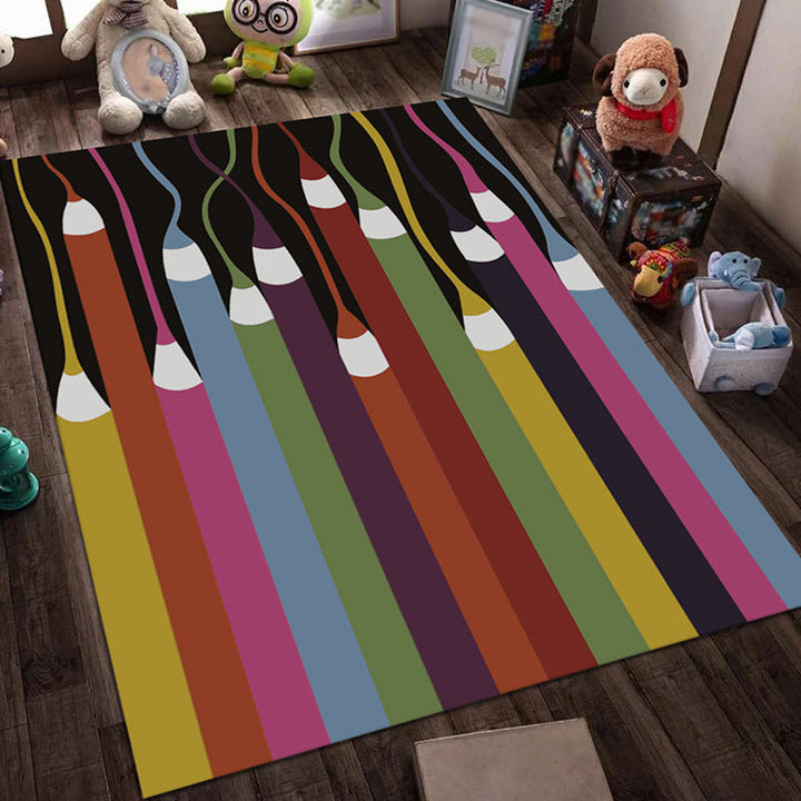 Stornfield | Blue and Black Kids Rug Fairy Tale Whale Ocean Crayon Pattern Polyester Rug Washable Carpet