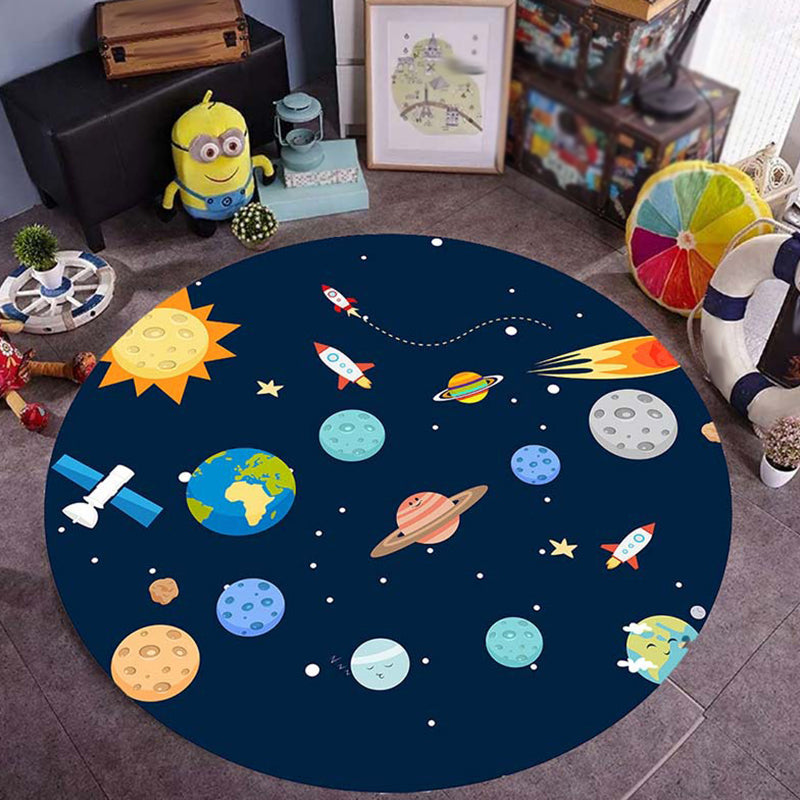 Stornfield | Blue Rug for Kids Room Planet Galaxy Airplane Pattern Polyester Area Rug Non-Slip Carpet