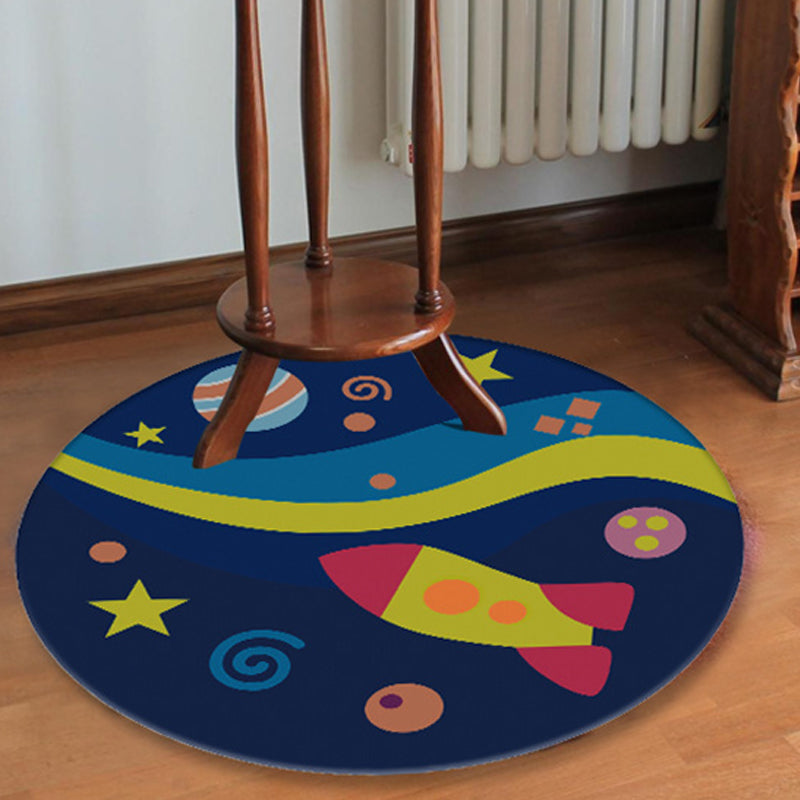 Stornfield | Blue Rug for Kids Room Planet Galaxy Airplane Pattern Polyester Area Rug Non-Slip Carpet