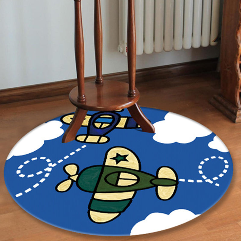 Stornfield | Blue Rug for Kids Room Planet Galaxy Airplane Pattern Polyester Area Rug Non-Slip Carpet
