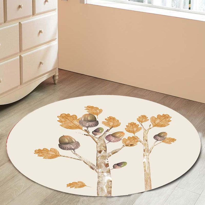 Stornfield | Casual Ivory Kids' Rug with Botanical Tree Pattern Polyester and Pet-Friendly Area Rug for Nursery