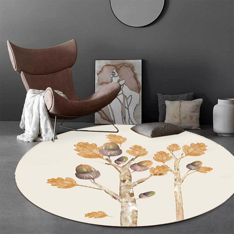 Stornfield | Casual Ivory Kids' Rug with Botanical Tree Pattern Polyester and Pet-Friendly Area Rug for Nursery