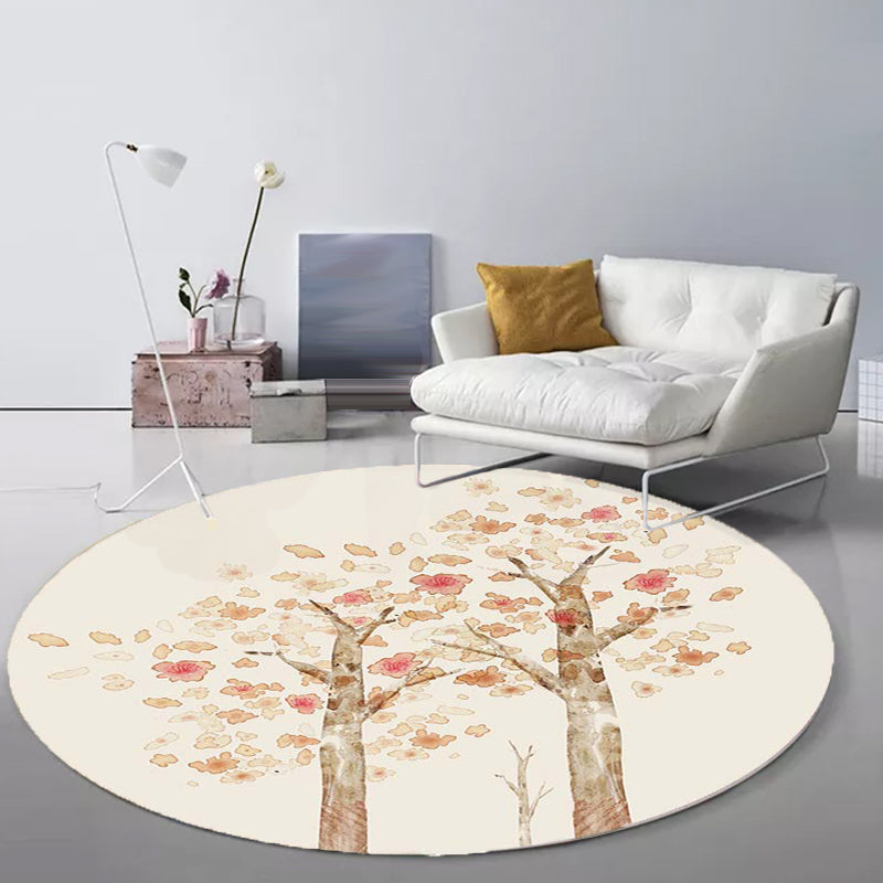 Stornfield | Casual Ivory Kids' Rug with Botanical Tree Pattern Polyester and Pet-Friendly Area Rug for Nursery