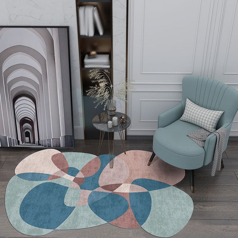 Stornfield | Novelty Living Room Irregular Grey and Blue Color Block Print Polyester Area Rug with Non-Slip Backing