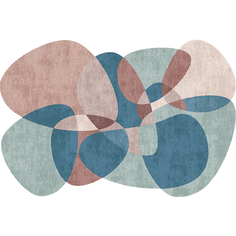 Stornfield | Novelty Living Room Irregular Grey and Blue Color Block Print Polyester Area Rug with Non-Slip Backing