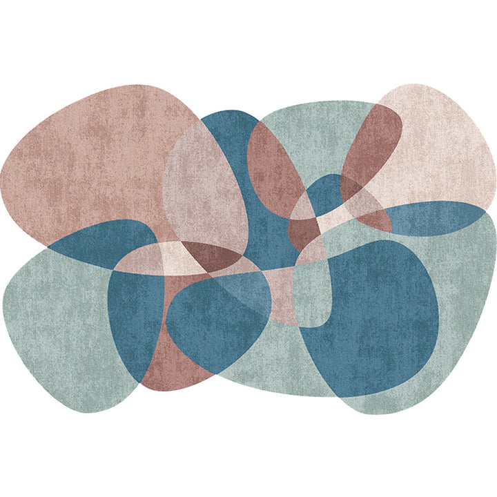 Stornfield | Novelty Living Room Irregular Grey and Blue Color Block Print Polyester Area Rug with Non-Slip Backing