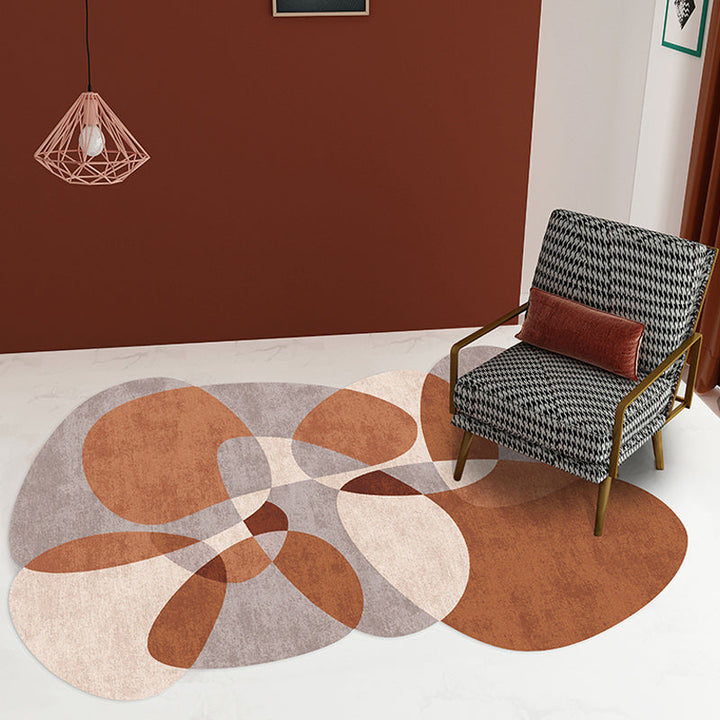 Stornfield | Novelty Living Room Irregular Grey and Blue Color Block Print Polyester Area Rug with Non-Slip Backing