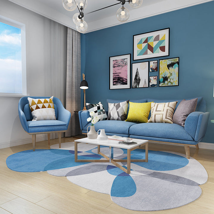 Stornfield | Novelty Living Room Irregular Grey and Blue Color Block Print Polyester Area Rug with Non-Slip Backing