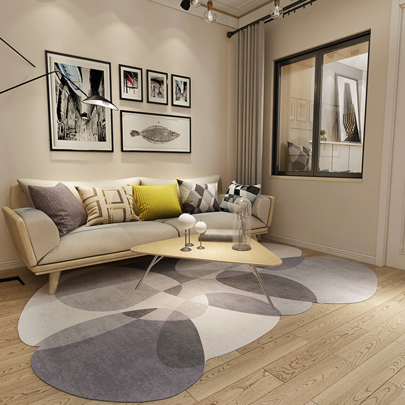 Stornfield | Novelty Living Room Irregular Grey and Blue Color Block Print Polyester Area Rug with Non-Slip Backing