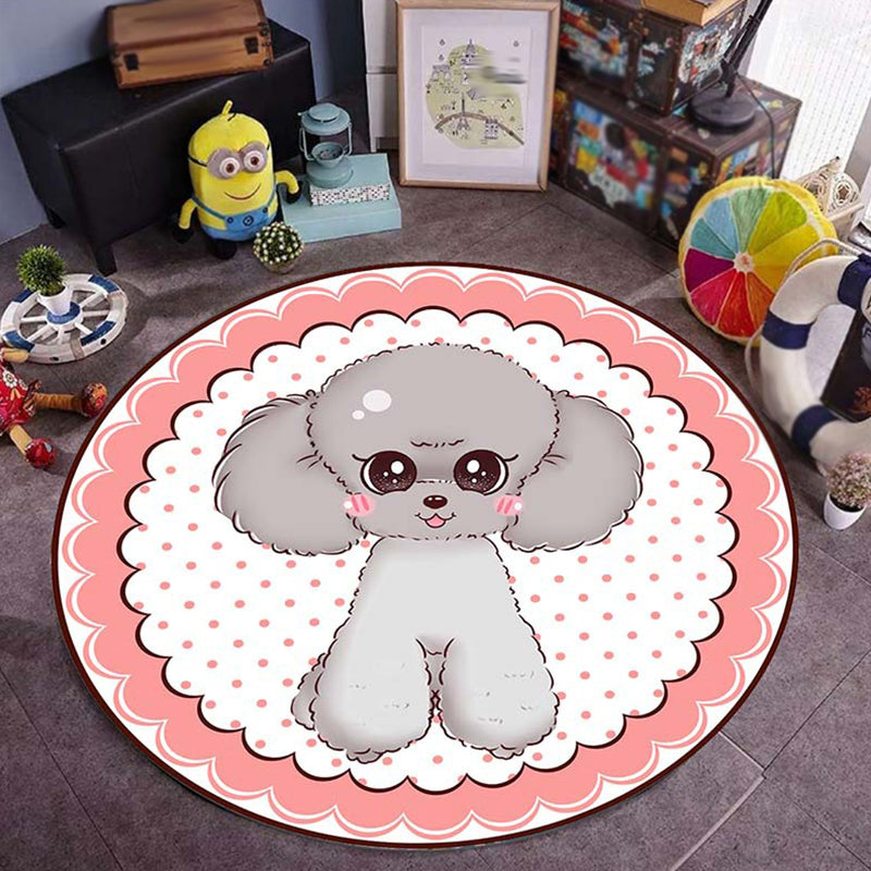 Stornfield | Pink and Red Children's Bedroom Rug Dog Animal Pattern Non-Slip Polyester Rug