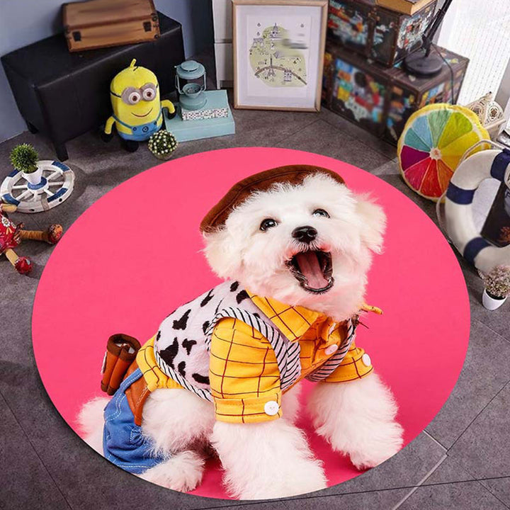 Stornfield | Pink and Red Children's Bedroom Rug Dog Animal Pattern Non-Slip Polyester Rug