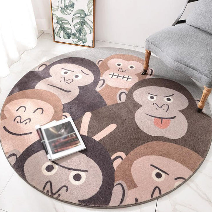 Stornfield | Casual Green and Blue Wool Kids Rug with Lion Panda Penguin Animal Pattern Washable Carpet for Children's Bedroom