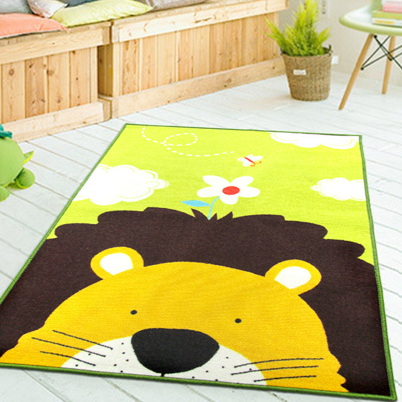 Stornfield | Cute Kids' Rug with Animal Pattern in Green and Blue Lion Panda Penguin Non-Slip Polyester Mat for Children's Playroom