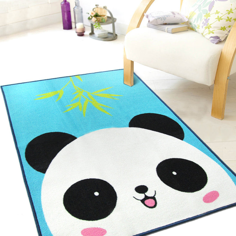 Stornfield | Cute Kids' Rug with Animal Pattern in Green and Blue Lion Panda Penguin Non-Slip Polyester Mat for Children's Playroom