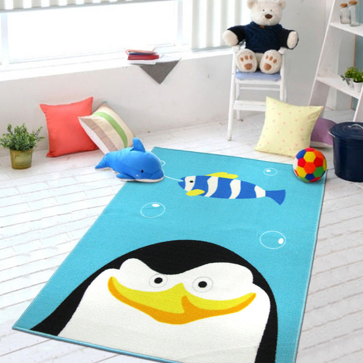 Stornfield | Cute Kids' Rug with Animal Pattern in Green and Blue Lion Panda Penguin Non-Slip Polyester Mat for Children's Playroom
