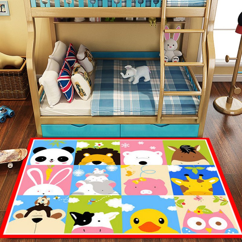 Stornfield | Cute Kids' Rug with Animal Pattern in Green and Blue Lion Panda Penguin Non-Slip Polyester Mat for Children's Playroom