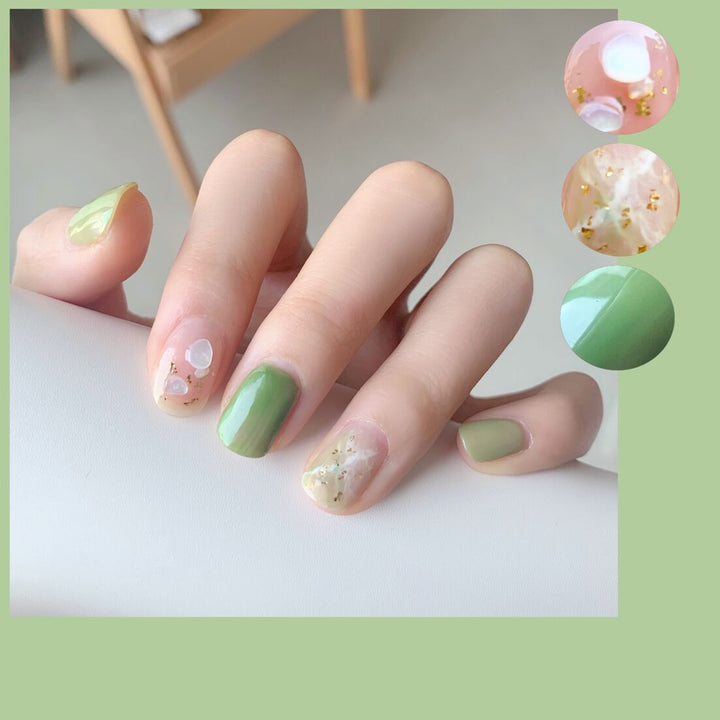 Artful nail extensions with an elegant leaf pattern Stornfield