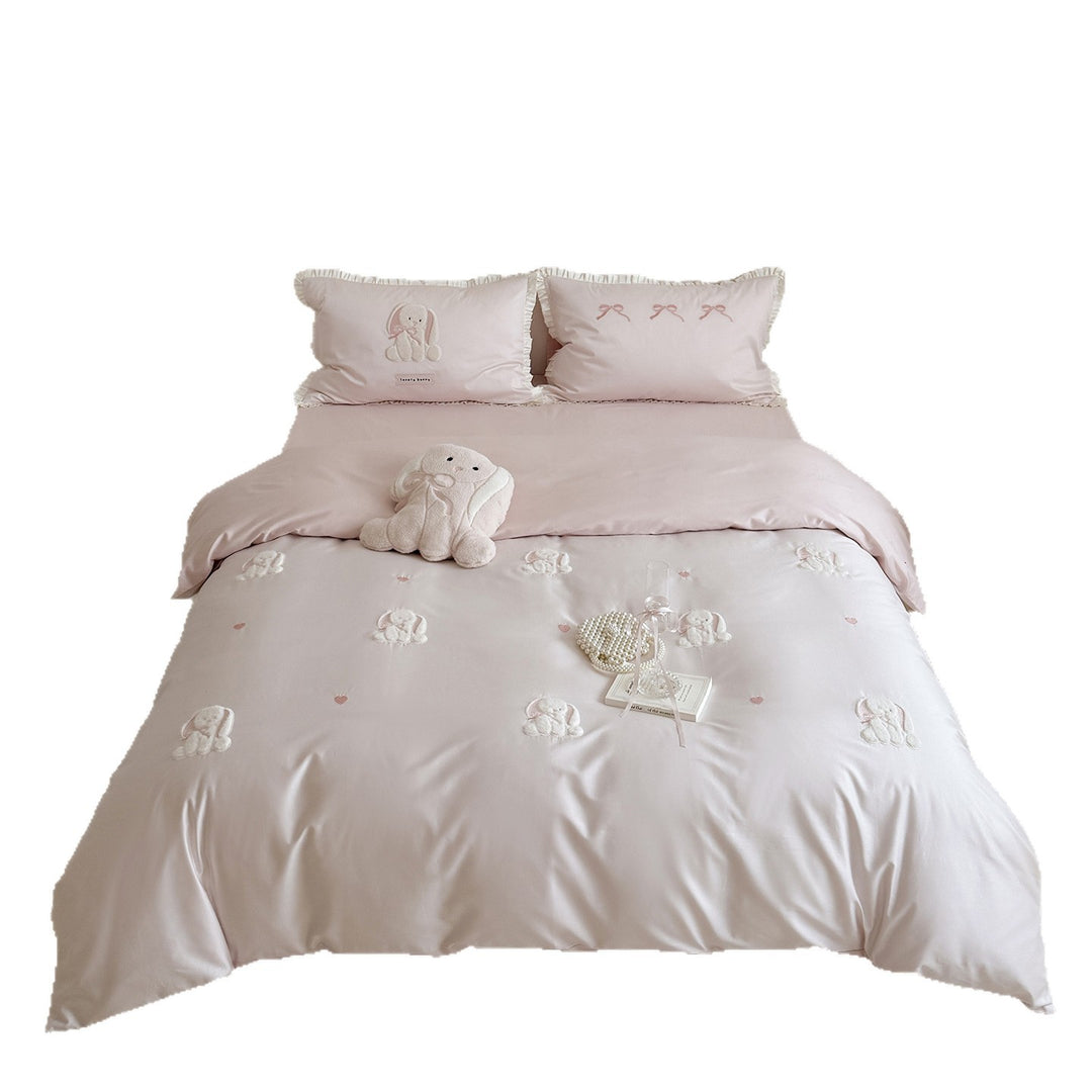 Cotton bedding set, 4-piece, rabbit motif