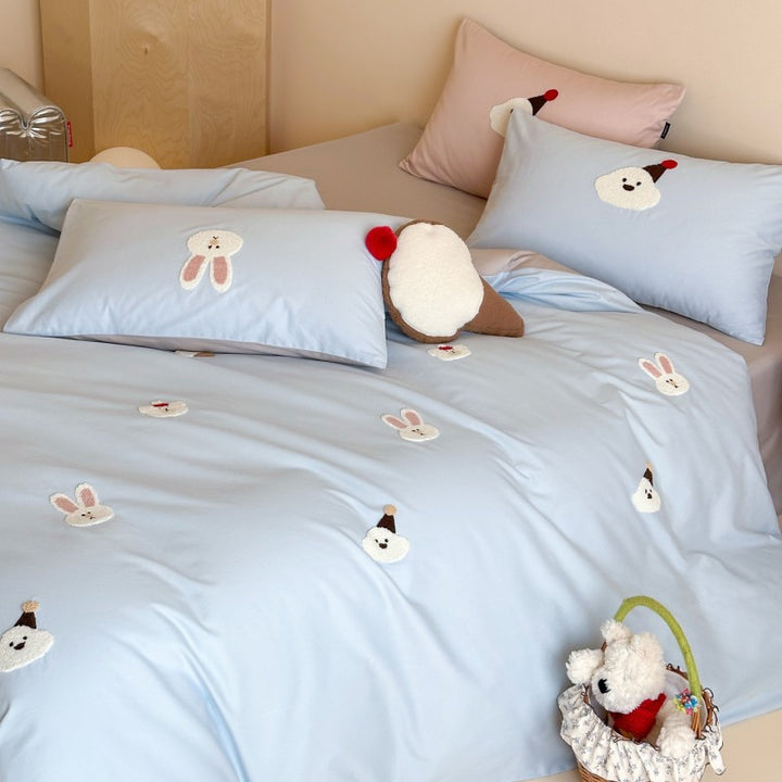 Cotton bed linen set, 4-piece, cartoon embroidery