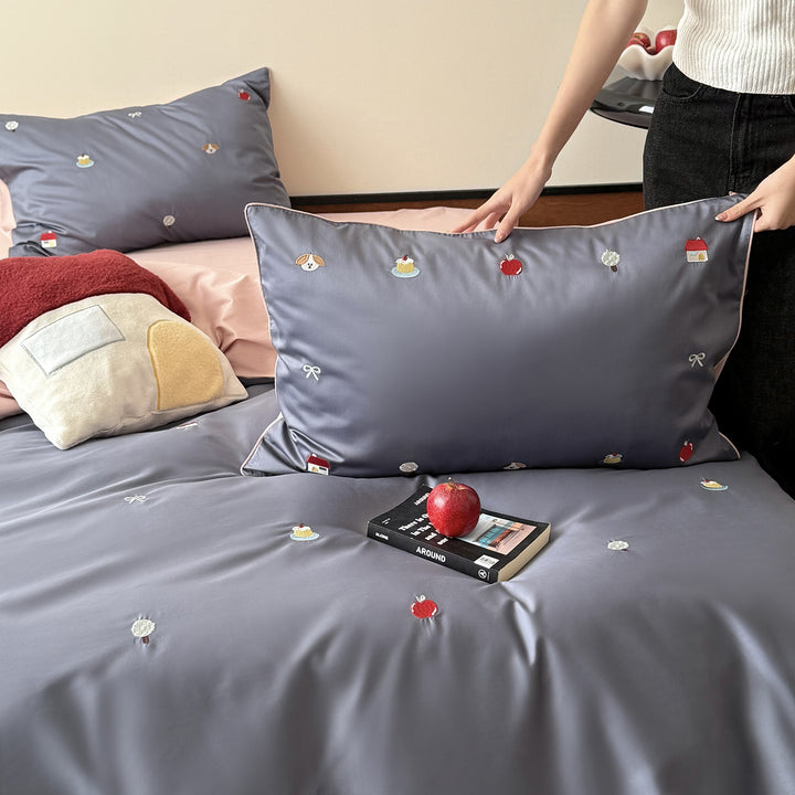 Cotton bedding set, 4-piece, floral pattern