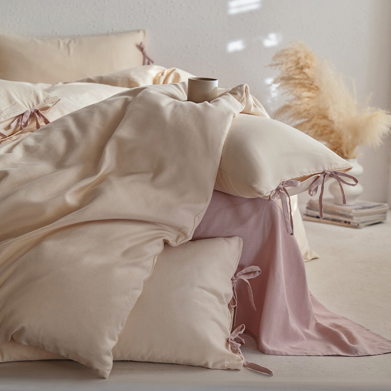 Cotton bedding set, 4-piece, with ties