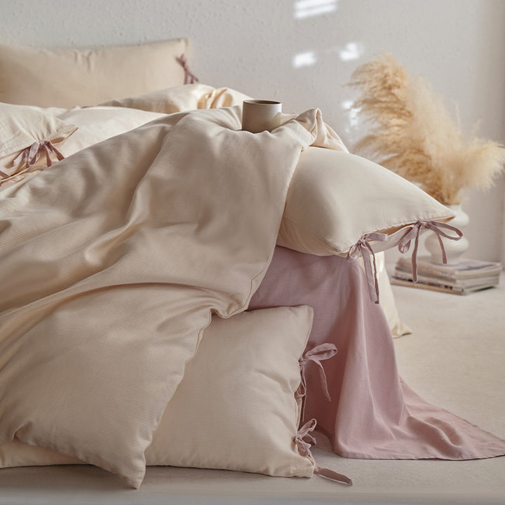 Cotton bedding set, 4-piece, with ties