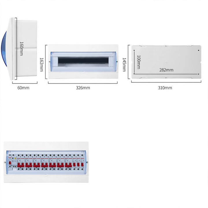 Distribution box for electrical installation, 2–16 circuits