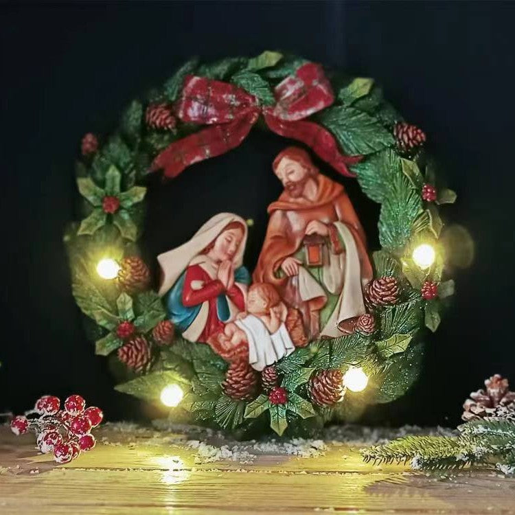Christmas wall wreath with lighting, resin