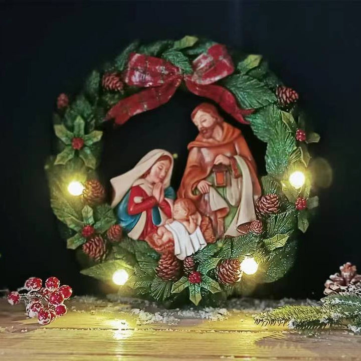 Christmas wall wreath with lighting, resin