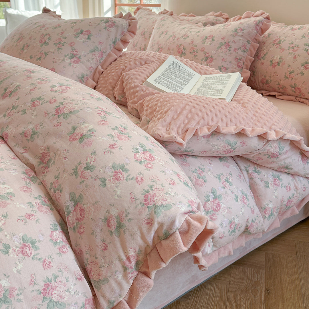 Cotton bedding set, double layer, with fleece inner side